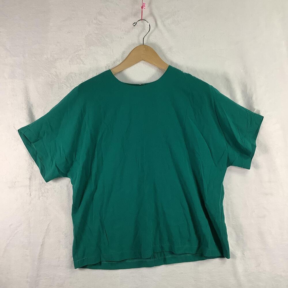 Saint Germain Blouse Womens Large Green Solid Dolman Short Sleeve Basic Top